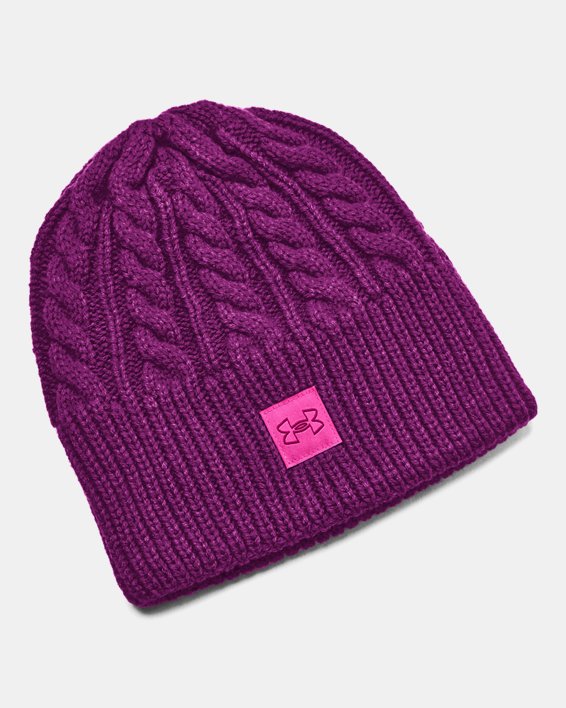 Women's UA Halftime Cable Knit Beanie in Purple image number 0